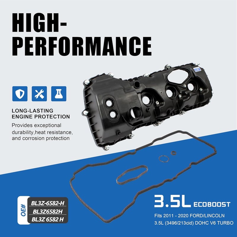 Cns Engine Valve Cover w/Gasket Left Side Compatible with Ford/Lincoln 3.5L (3496cc/213cid) DOHC V6 TURBO - Image 2